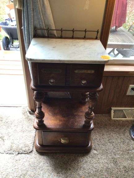MODERN 2 DRAWER MARBLE TOP APOTHECARY STYLE TABLE