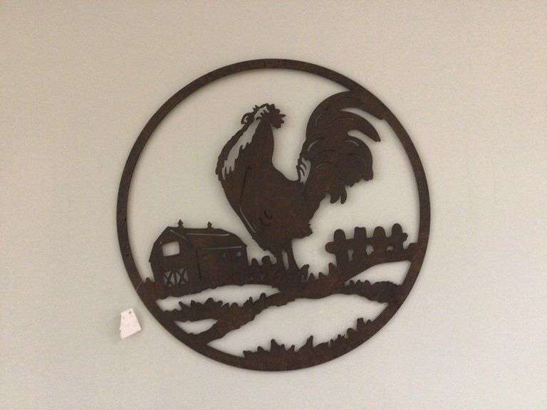 NEW CIRCULAR METAL ROOSTER WALL DECOR