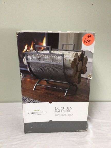 NEW IN BOX THRESHOLD SILVER FINISH LOG BIN