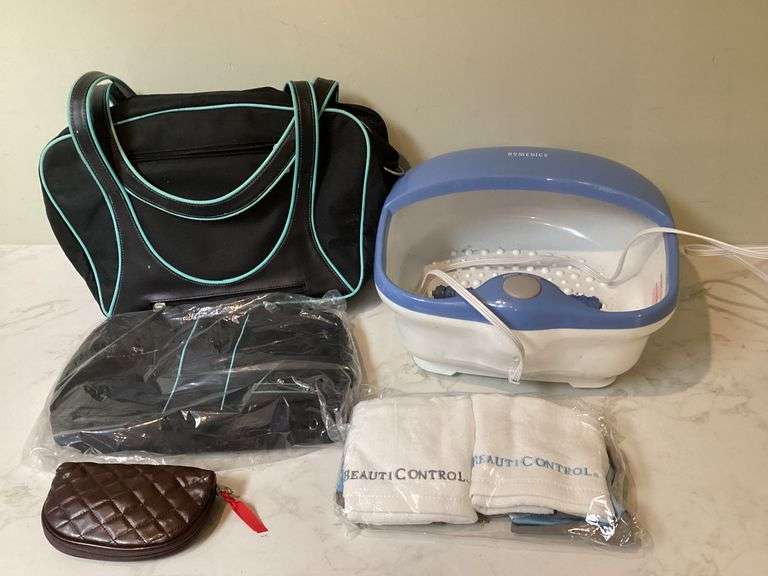 HOMEDICS FOOT SPA, TOTE BAGS, BEAUTICONTROL TOWELS AND NECK PILLOW ...