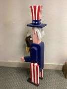 PATRIOTIC "UNCLE SAM" WITH EAGLE PAINTED WOODEN STATUE