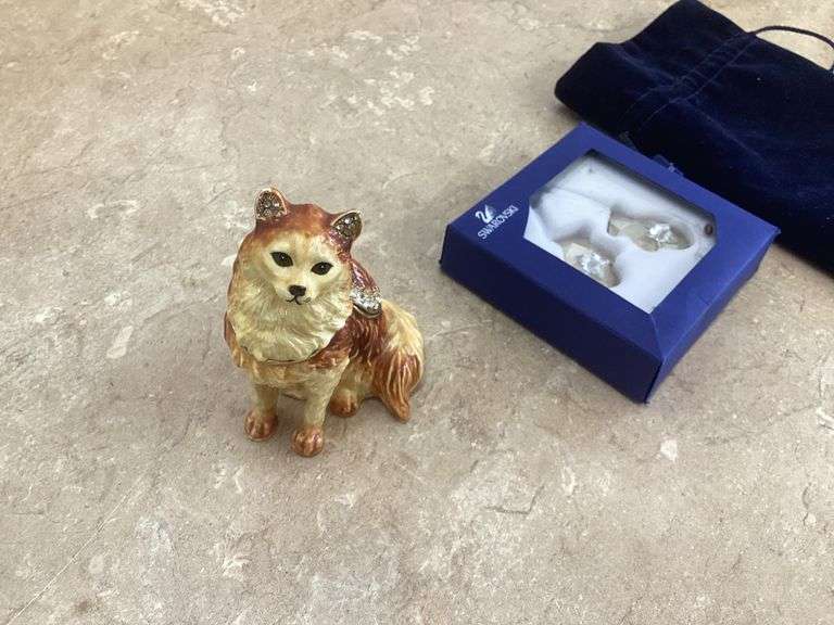 SWAROVSKI CRYSTAL MITTEN ORNAMENT AND SWAROVSKI CAT TRINKET BOX