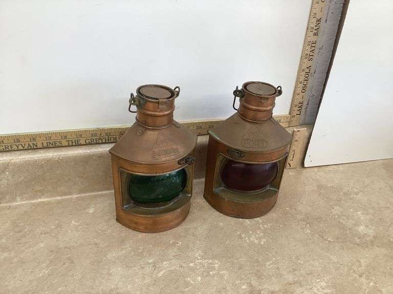 VINTAGE CWC NAUTICAL PORT & STARBOARD COPPER LANTERNS