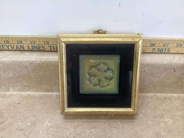 ANTIQUE TIFFANY & CO. FRAMED OPALESCENT GLASS FIREPLACE TILE