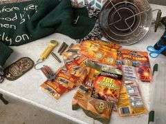 DEER BLANKET, HOT WARMERS, EMERSON BINOCULARS AND PROPANE HEATER