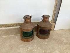 VINTAGE CWC NAUTICAL PORT & STARBOARD COPPER LANTERNS