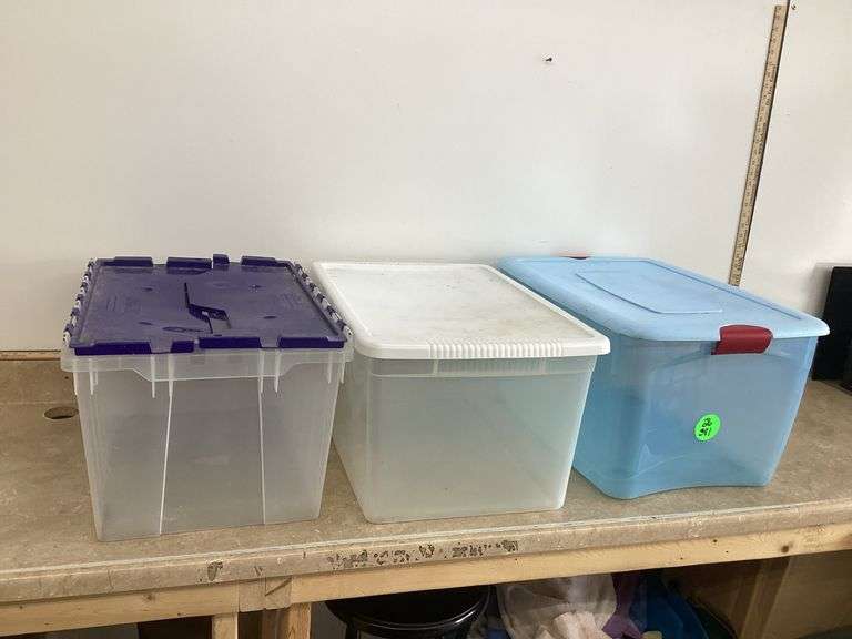 3 PLASTIC TOTES W/LIDS