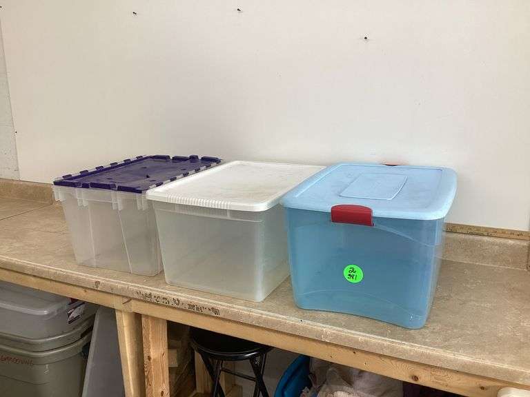 3 PLASTIC TOTES W/LIDS