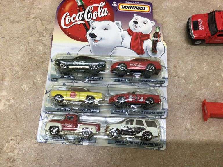COCA-COLA COLLECTIBLE DIE CAST CARS, PEZ DISPENSERS, AND 7-UP TRUCK