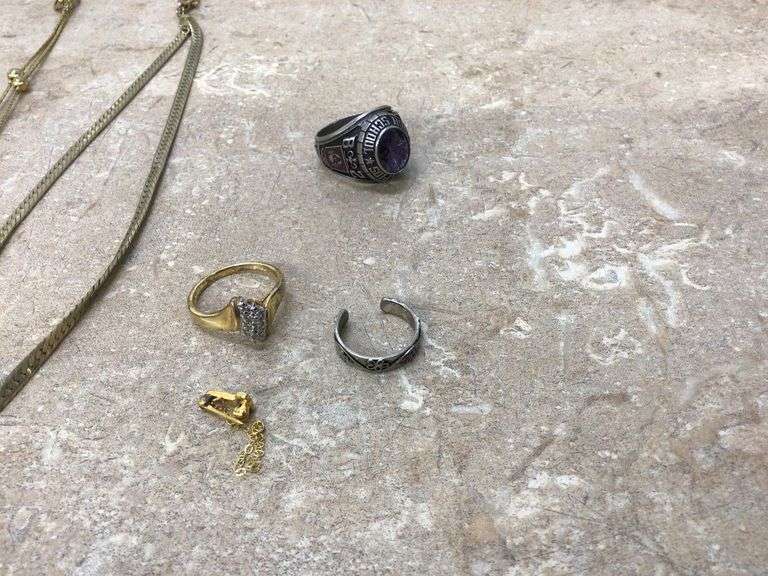 MISC CHAINS, 1982 BIG RAPIDS CLASS RING, AND MORE