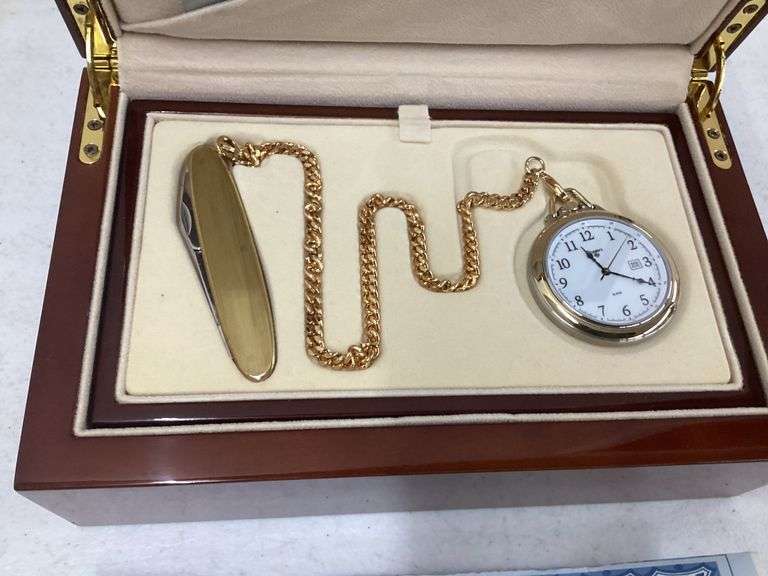 ROGERS TWO TONE STAINLESS STEEL POCKET WATCH IN CASE