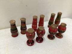 5 VINTAGE WOODEN SALT AND PEPPER SHAKER SETS