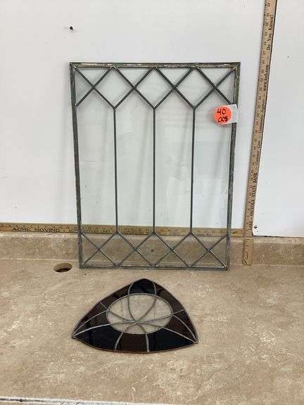 LEADED STAINED GLASS PIECE AND 20”X26” LEADED WINDOW PANE (SMALL REPAIR SPOT)