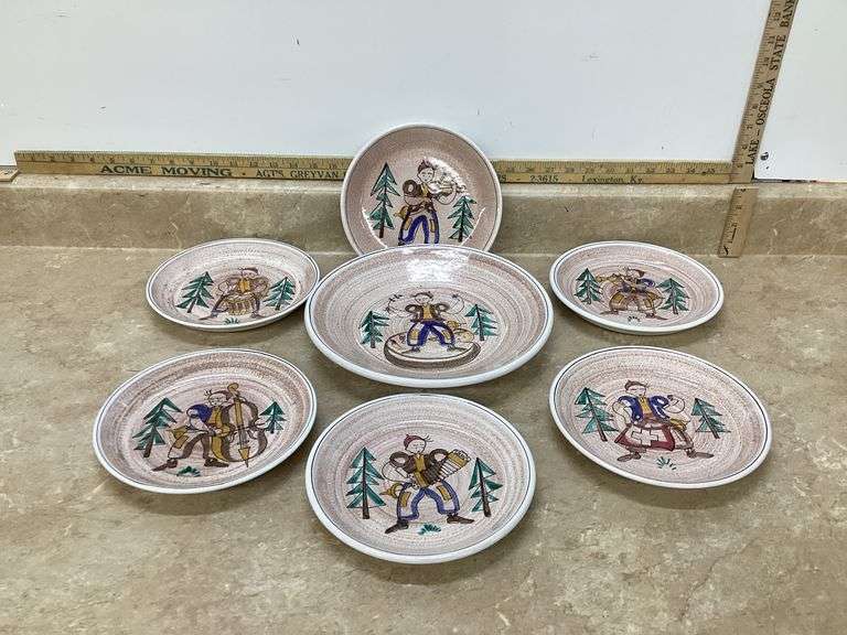 MUSICIAN THEME VINTAGE DESSERT PLATES AND SERVING DISH-MADE IN SWITZERLAND