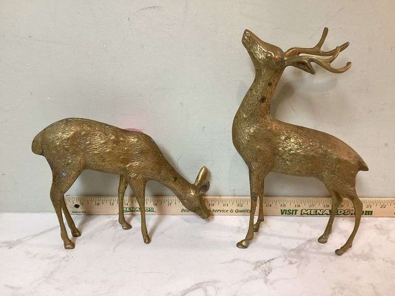 PAIR OF BRASS DEER FIGURINES