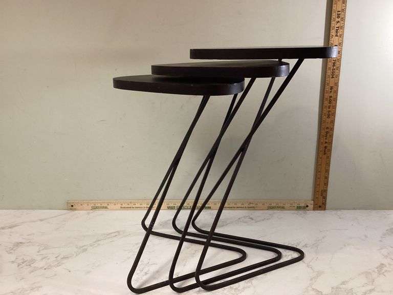 3 Z-SHAPE QUITAR PIC TOP METAL NESTING TABLES - Currie Auction Service
