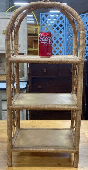 MCM Boho Wicker Rattan Shelf, As Is