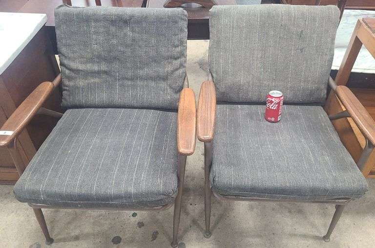 Pair Mcm Metal And Wood Armchairs, Wear