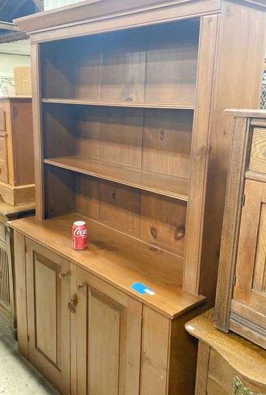 Cabinetmade Signed Farmhouse Pine One Piece Pewter Cupboard