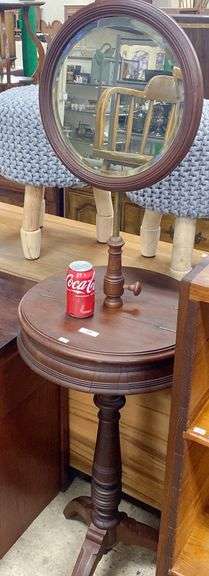 Victorian Walnut Shaving Mirror, Chips To Knob Threading