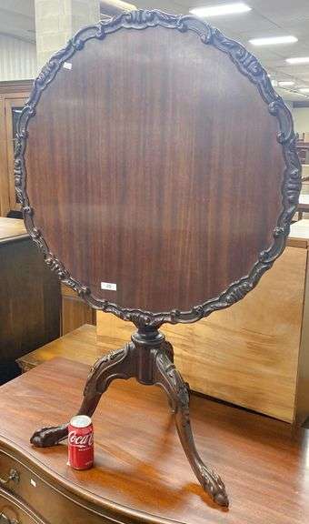 Colonial Revival Carved Mahogany Pie Crust Tea Table, Minor Chips