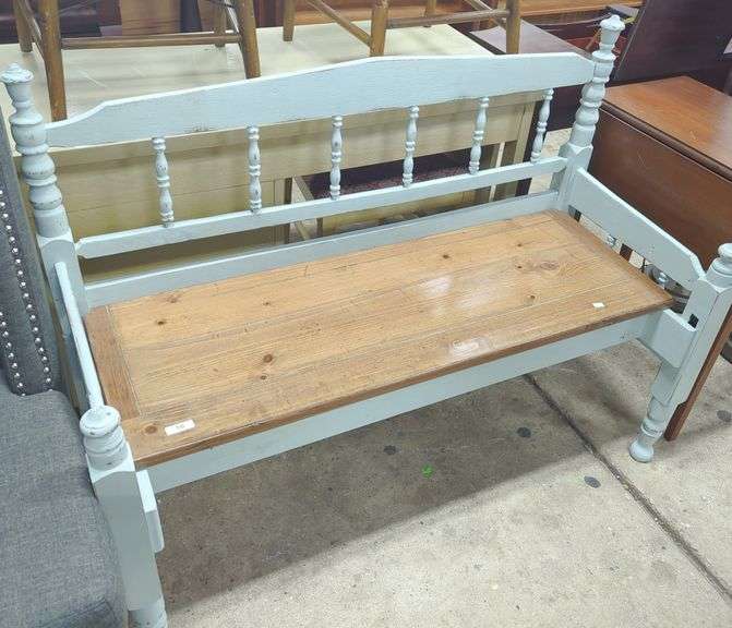 Upcycled Spool Bed Mudroom Bench