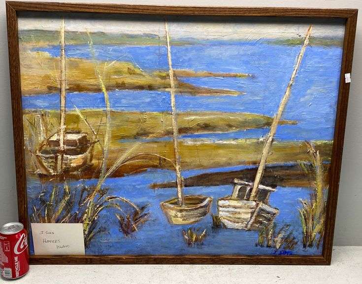 Vintage J. Sims Hoopers Island Boat Painting Dixon's Auction at Crumpton