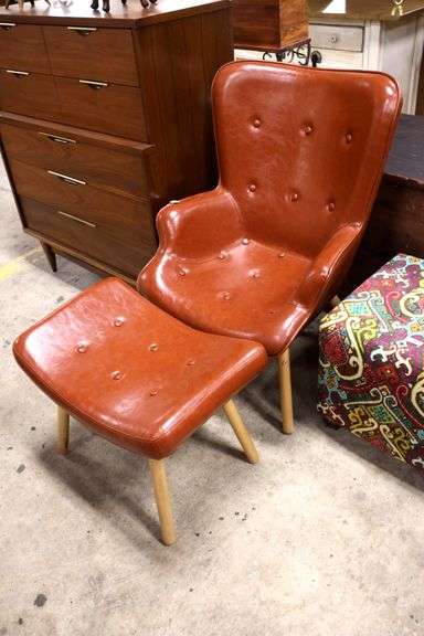 MCM Style Naugahyde Lounge Chair and Ottoman
