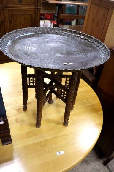 MCM Ethnographic Cocktail Table with Brass Tray Top