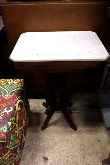 Victorian Marble Top Walnut Parlor Table