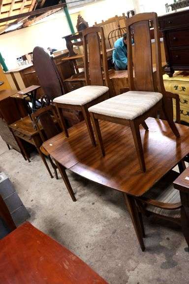 MCM Walnut Dining Table and Six Chairs, Chips and Losses