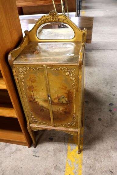 Antique Vernis Martin Style Music Cabinet, Wear and Splits to Back