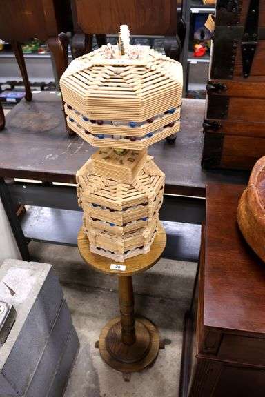 Vintage Folk Art Popsicle Stick Lamp