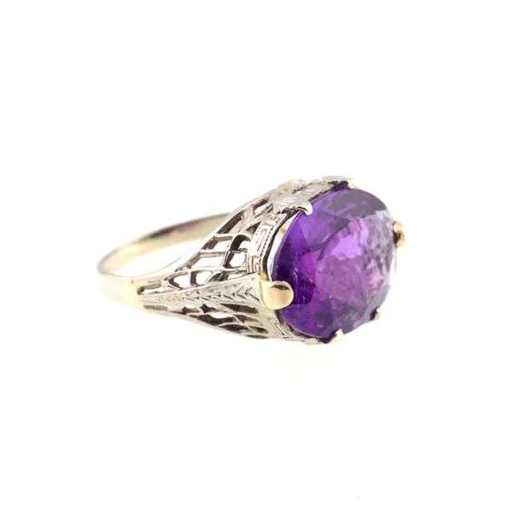 14k Gold Vintage Filigree Amethyst Ring 3.0g