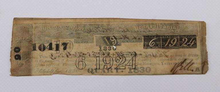 Union Canal Lottery (Pennsylvania) 1830 Lottery Ticket