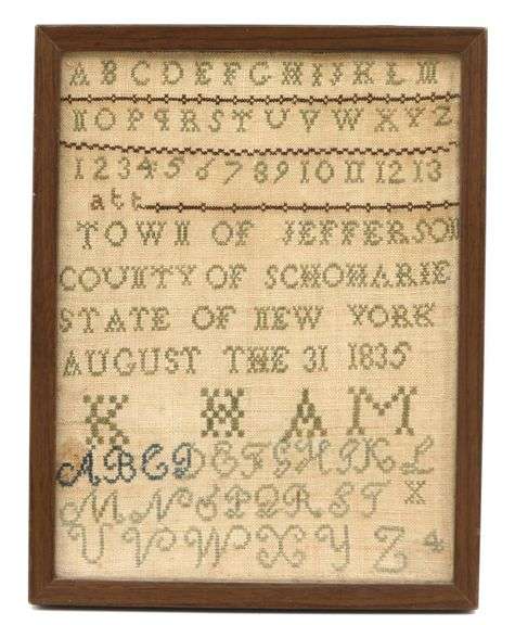 Schoharie County, New York Schoolgirl Needlework Sampler, Katherine Ham 1835
