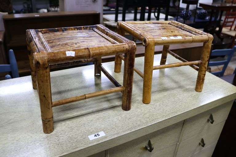 Pair MCM Rattan Footstools