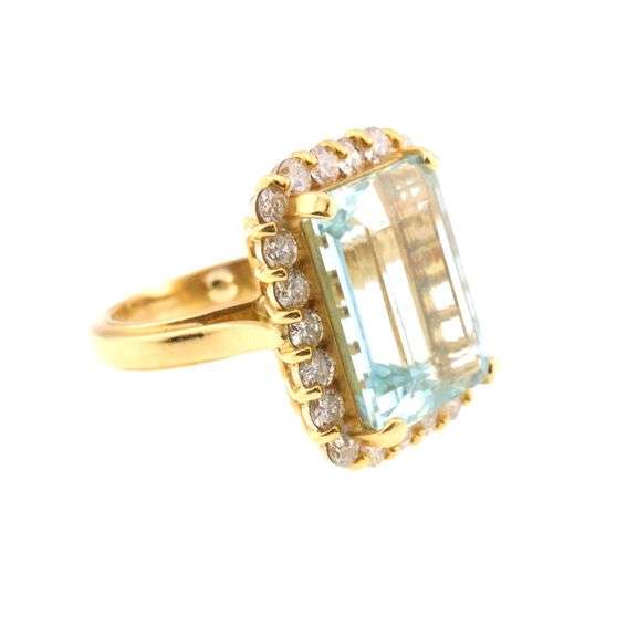 18k Gold Natural Aquamarine & 1.50 ct Diamond Ring 11.8g Marked Mk
