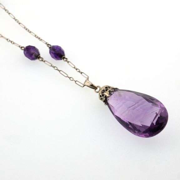 14k Gold 27.75" Link Amethyst Necklace 11.8g