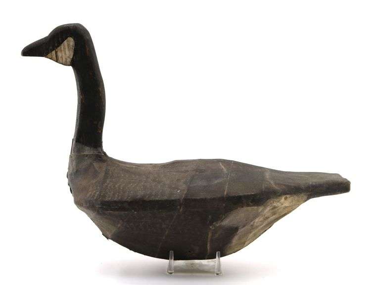 American Folk Art Carved Wood and Canvas Covered Canada Goose Field Decoy