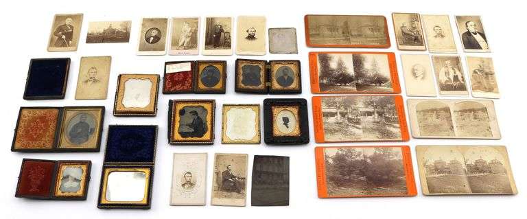 Group of Early Photography Including Cased Images, CDVs, and Stereoviews, some of notable figures