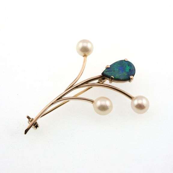 14k Gold Opal & Pearl Pin 3.2g