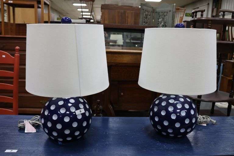 Pair Ceramic Golf Ball Lamps