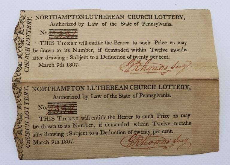 Pair Northampton Lutheran Church (Pennsylvania) 1807 Lottery Tickets