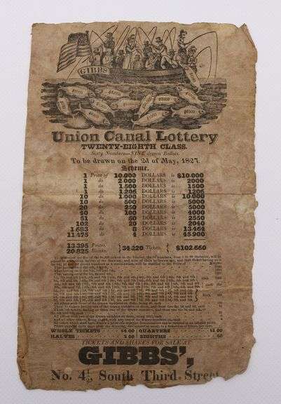Union Canal Lottery (Pennsylvania) 1827 Lottery Broadside / Broadsheet
