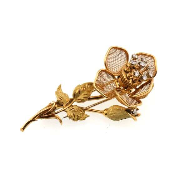 18k Gold Vintage 0.40 ct Diamond Trembler Flower Pin/Clip 16.0g