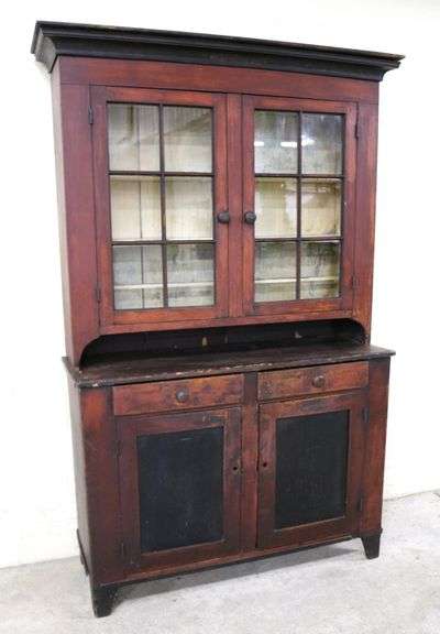 Soap Hollow, Pennsylvania (Attributed) Stencil-Decorated Painted Softwood Dutch Cupboard