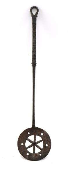 Pennsylvania Decorated Wrought Iron Spatula with Hex Motif Cutout