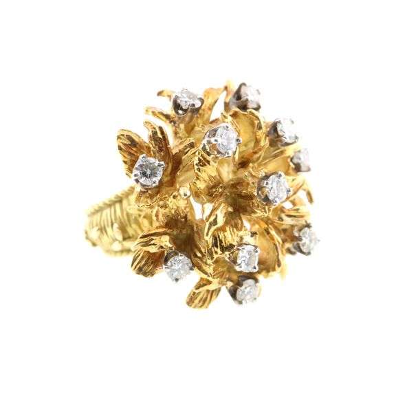 18k Gold Textured Abstract 0.85 ct Diamond Ring 14.0g