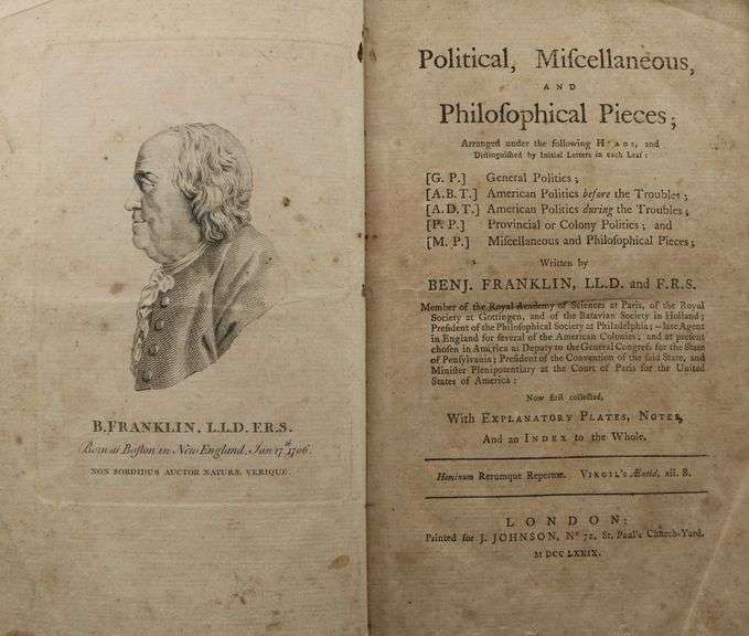 Benjamin Franklin; Political, Miscellaneous, and Philosophical Pieces, J. Johnson London 1779